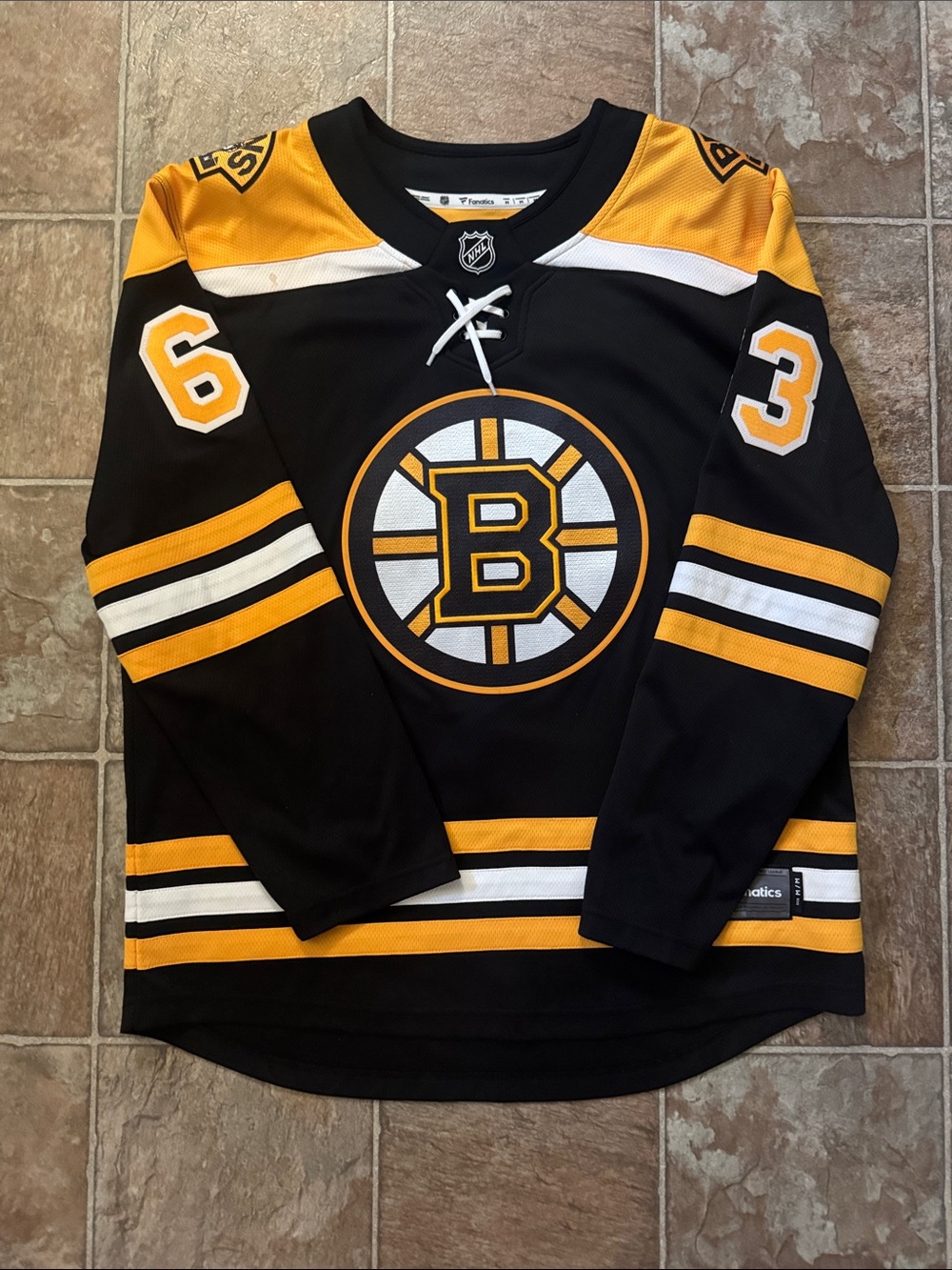 Fanatics Boston Bruins Black and Gold Hockey Jersey #63 Marchand